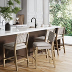 Counter Height Bar Stool with Woven Faux Leather Back