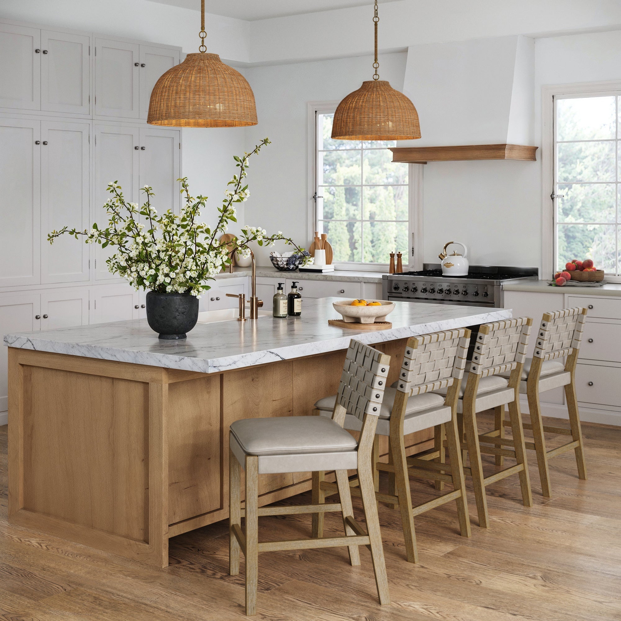 Counter Height Bar Stool with Woven Faux Leather Back