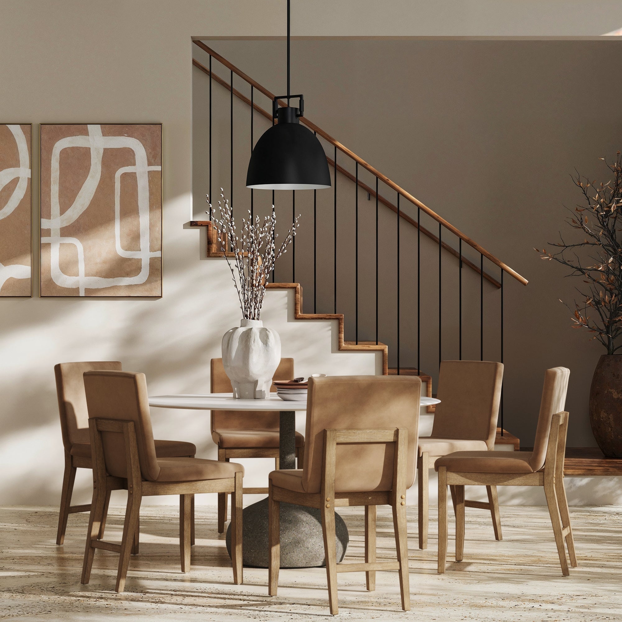 Dining Chair with Exposed Wood Back and Cushioned Seat