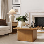 Wood Coffee Table with Thick Top and Pedestal Base