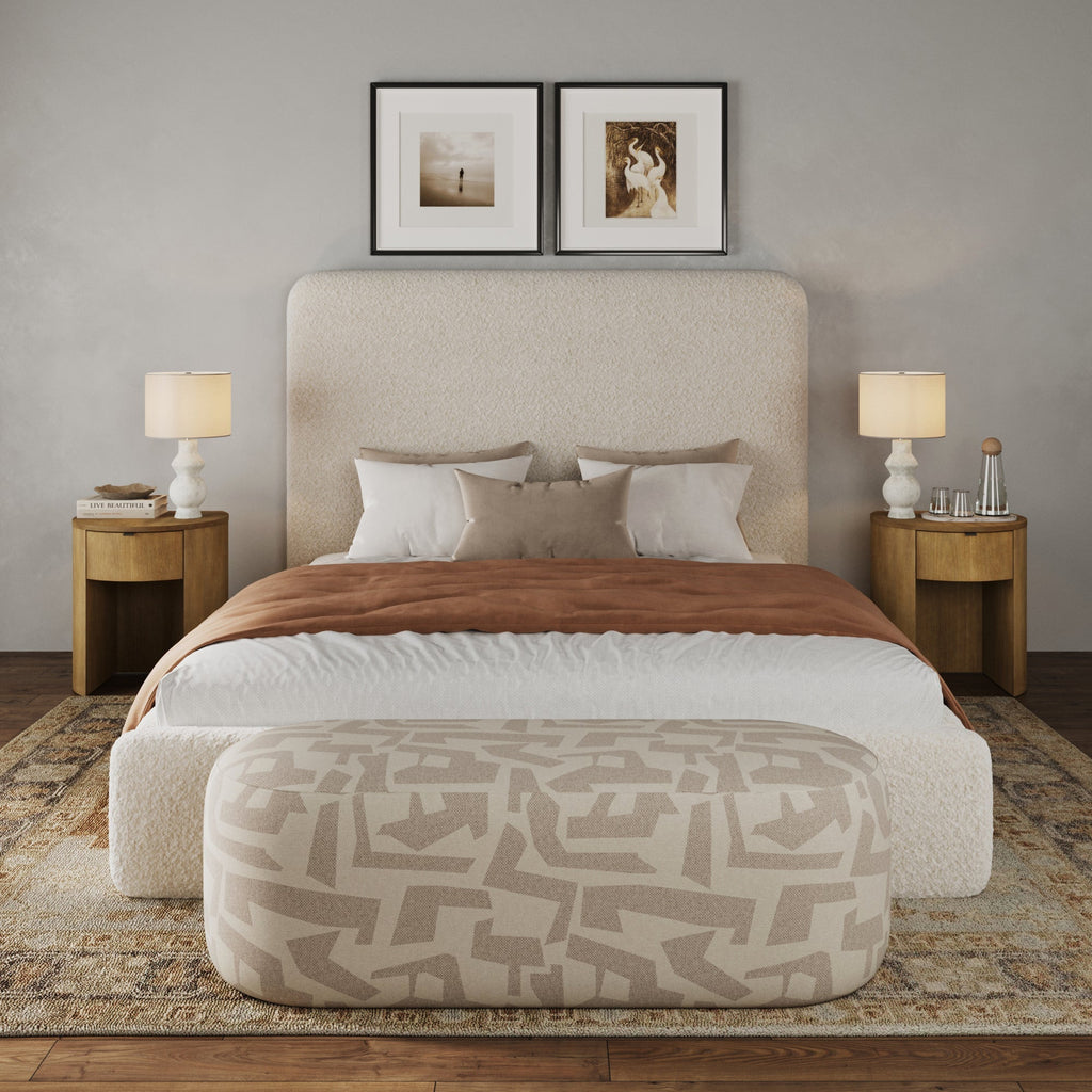 Wood Nightstand with Curved Drawer and Flat Back Design