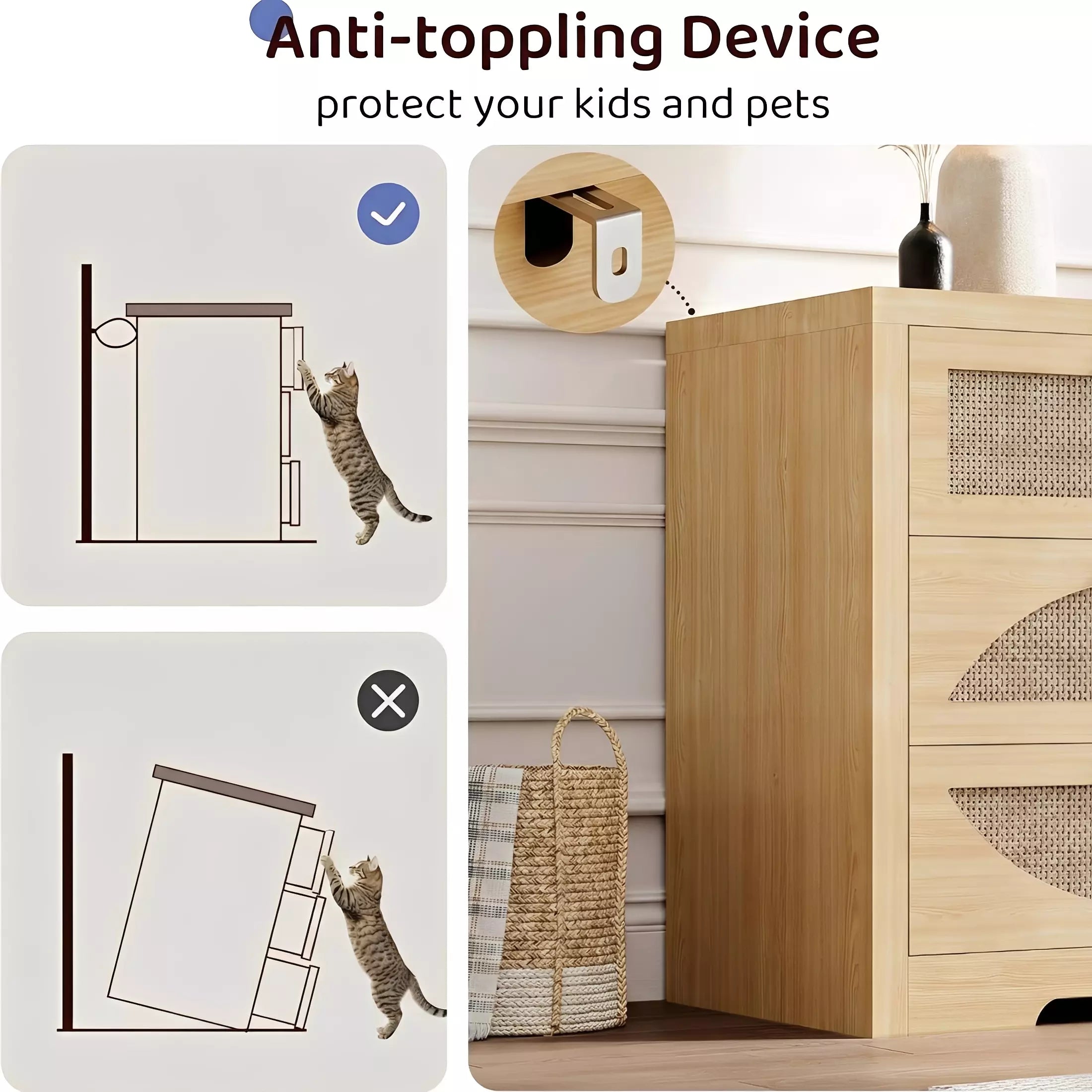 Rattan Dresser with Arched Design and Woven Drawer Fronts