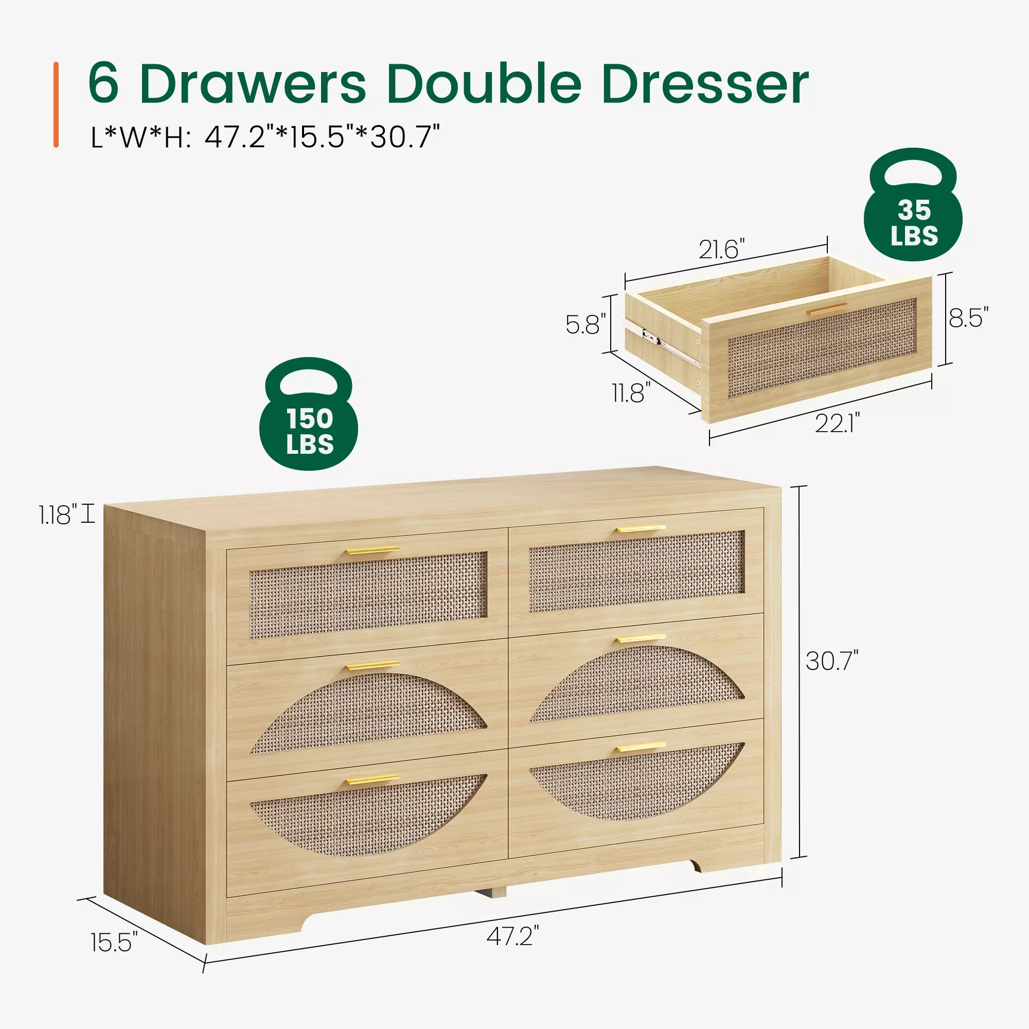Rattan Dresser with Arched Design and Woven Drawer Fronts