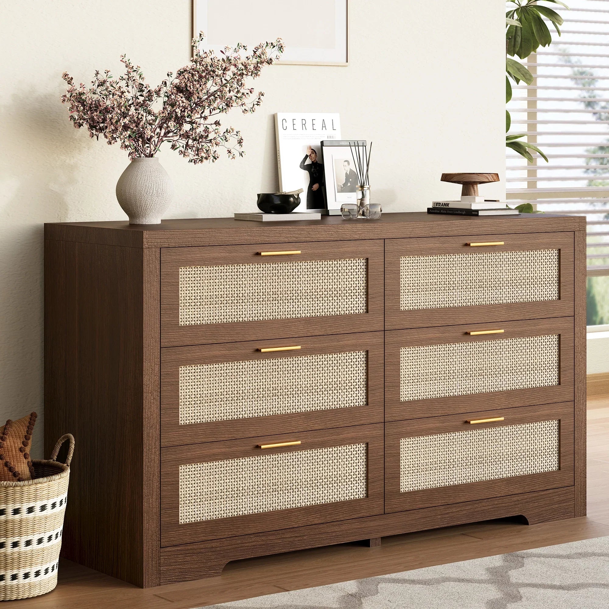 Rattan Dresser with Six Drawers and Modular Placement