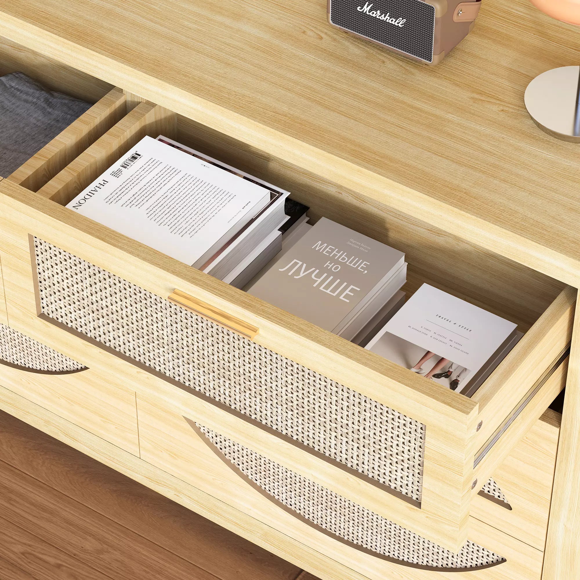 Rattan Dresser with Arched Design and Woven Drawer Fronts