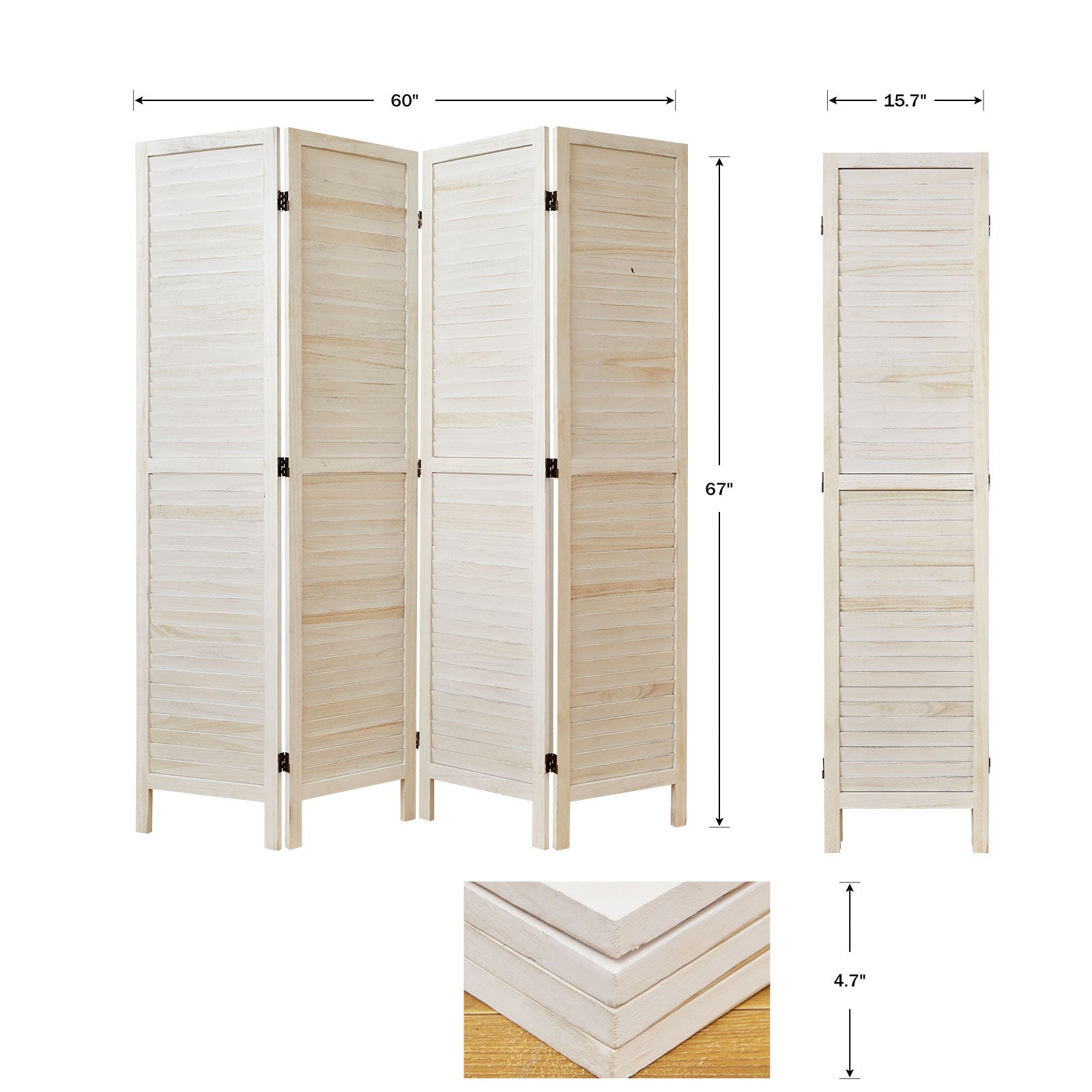 Louvered Wooden Room Divider with Folding Panels